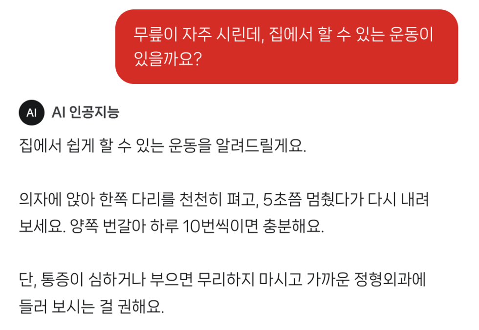 무릎에 좋은 집에서 하는 운동 AI 문답